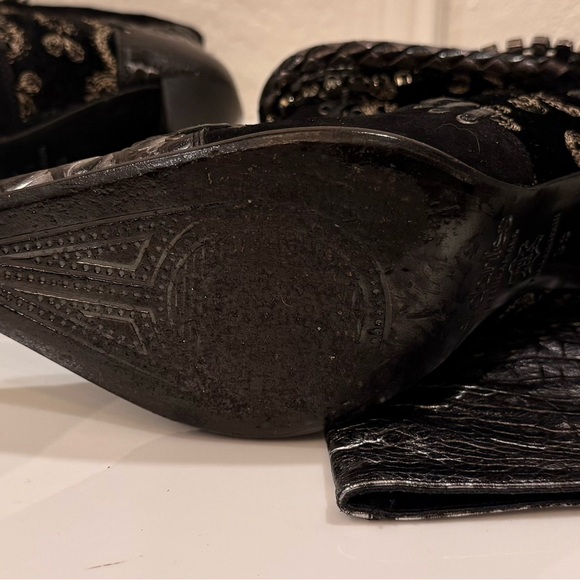 El Dante’s Handmade Leather Tall Boots, Mixed Media, Patchwork, Bohemian, Moto - Picture 9 of 13